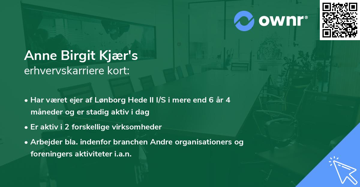 Anne Birgit Kjær's erhvervskarriere kort
