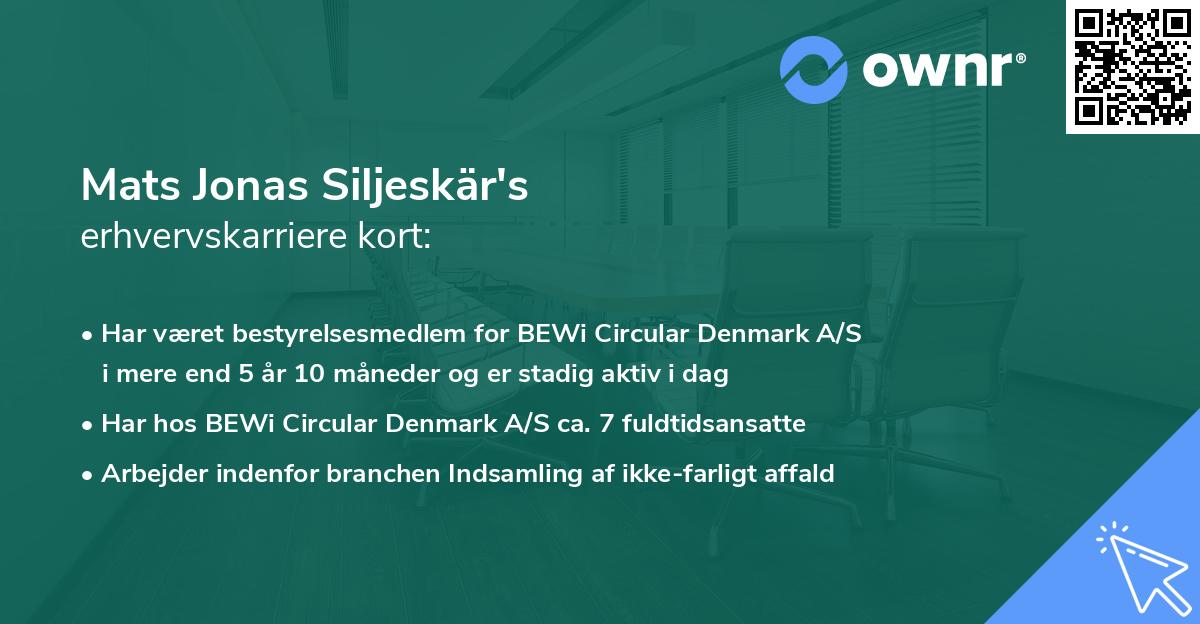 Mats Jonas Siljeskär's erhvervskarriere kort