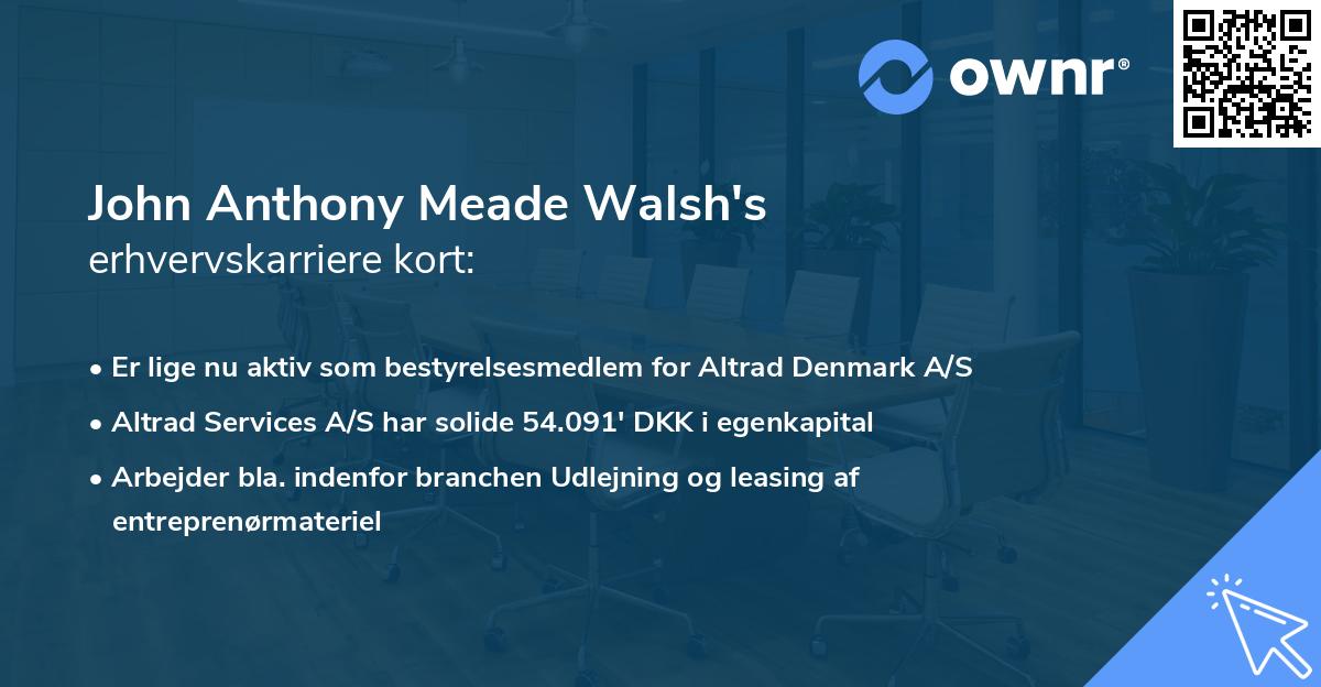 John Anthony Meade Walsh's erhvervskarriere kort