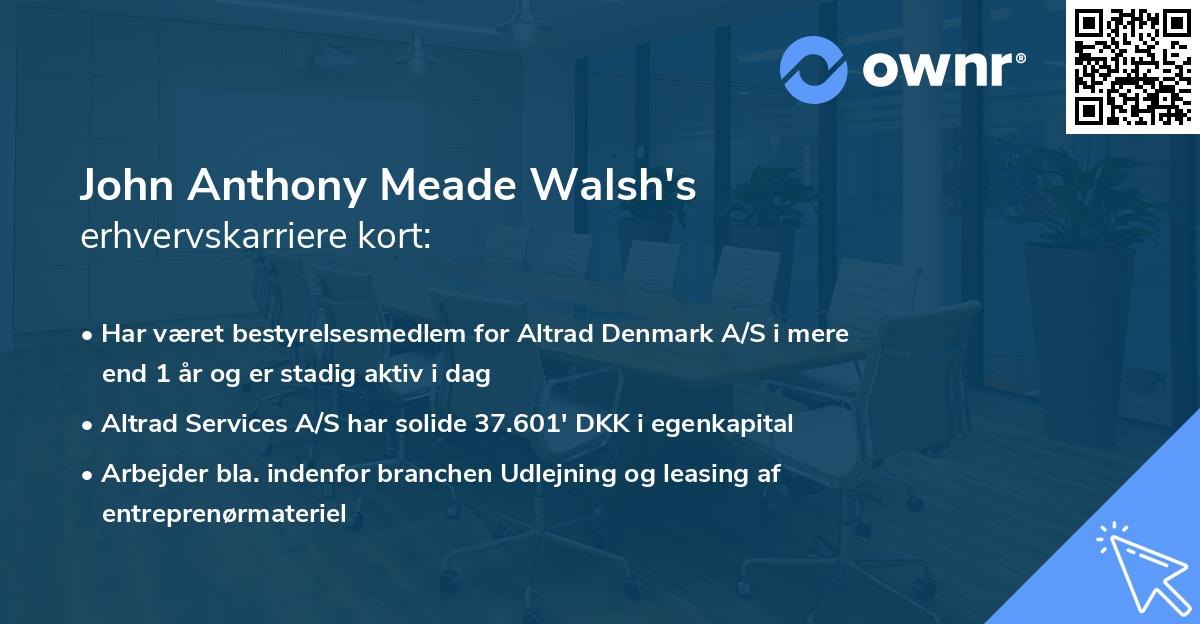 John Anthony Meade Walsh's erhvervskarriere kort