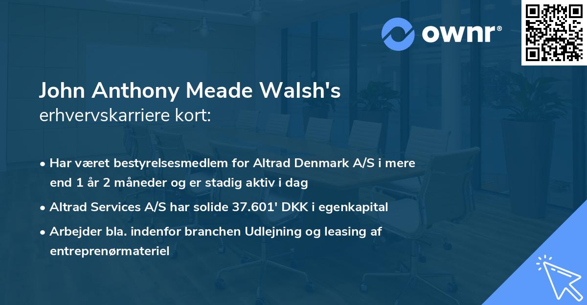 John Anthony Meade Walsh's erhvervskarriere kort