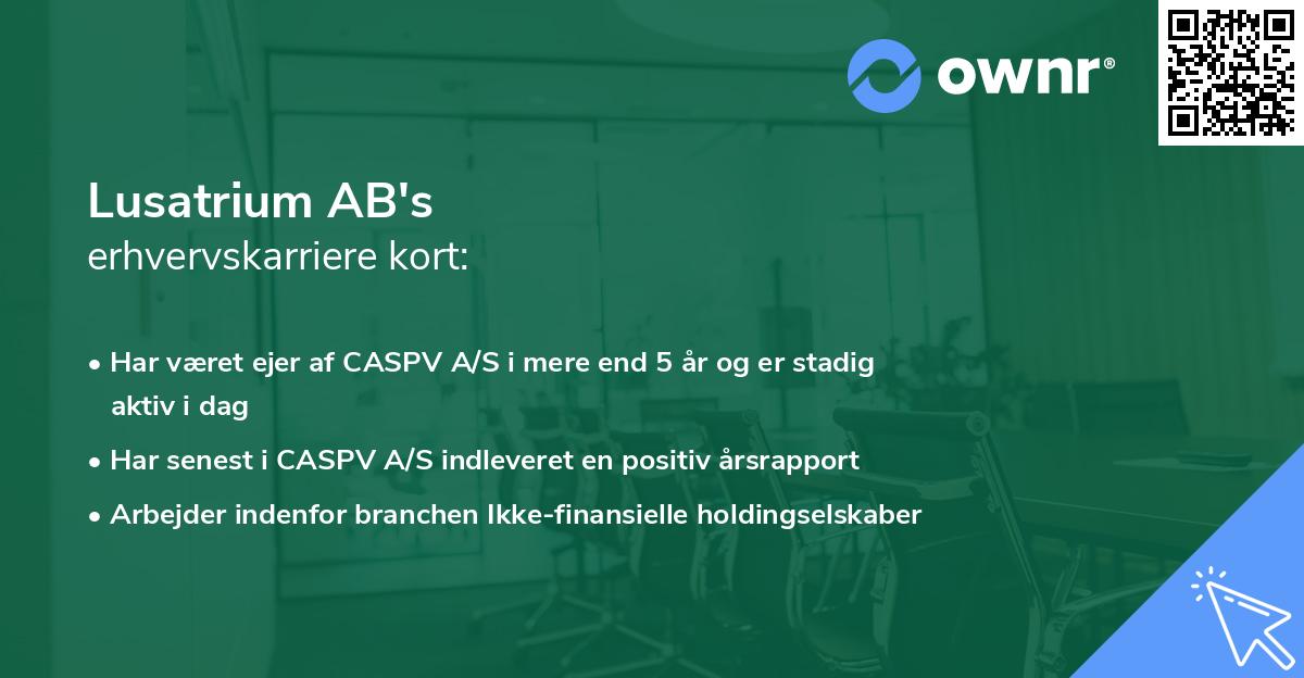 Lusatrium AB's erhvervskarriere kort