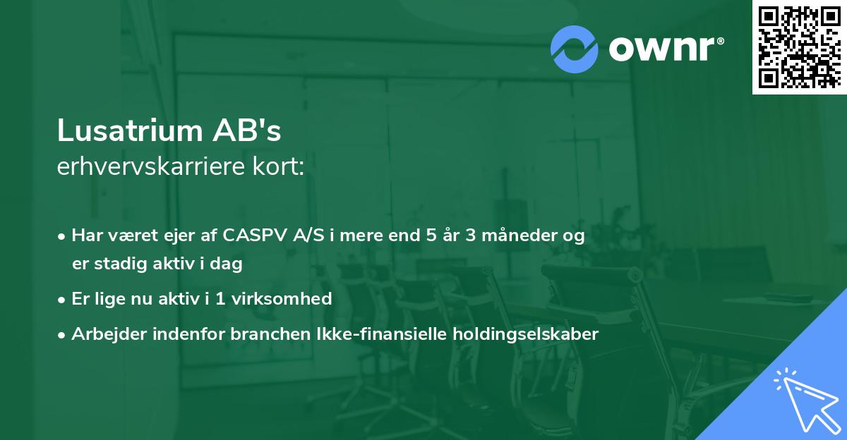 Lusatrium AB's erhvervskarriere kort