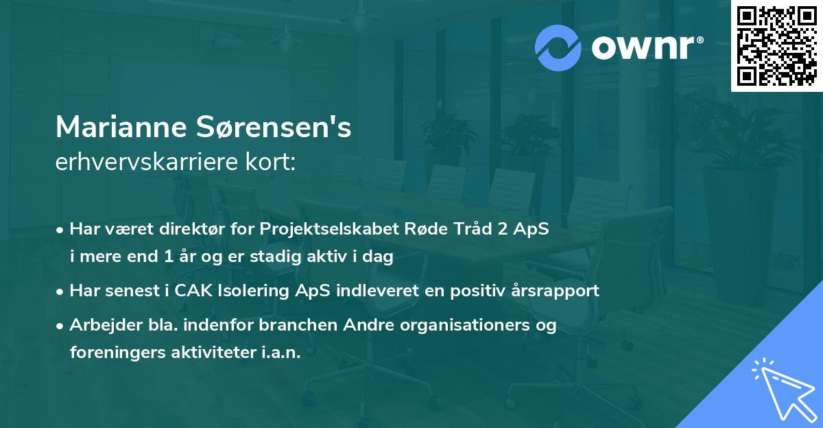 Marianne Sørensen's erhvervskarriere kort