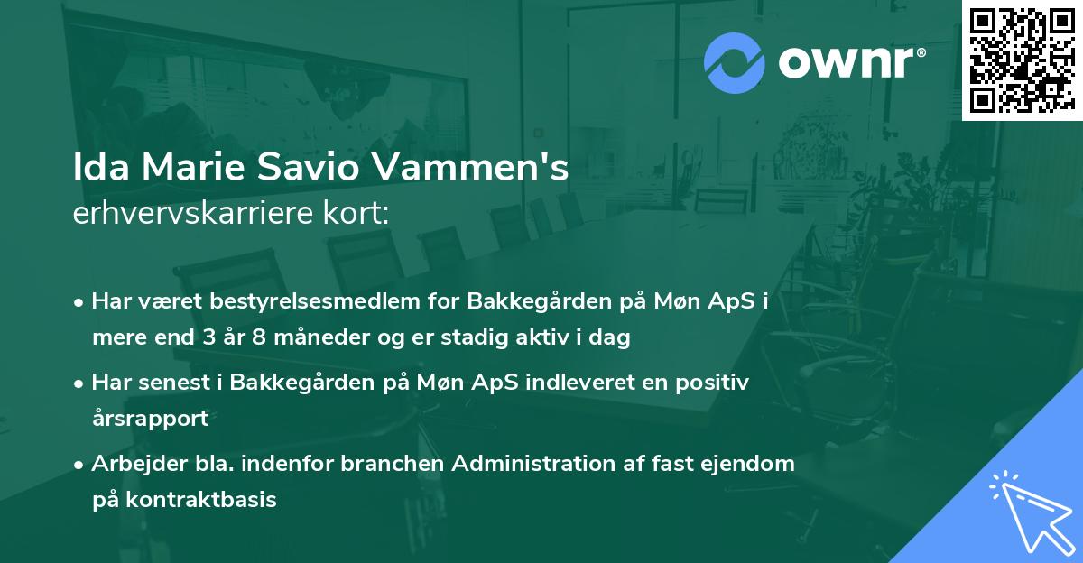 Ida Marie Savio Vammen's erhvervskarriere kort