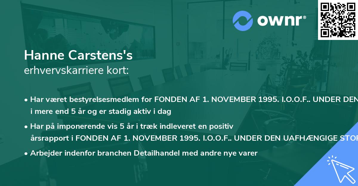 Hanne Carstens's erhvervskarriere kort