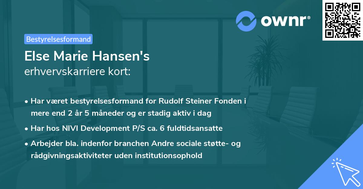 Else Marie Hansen's erhvervskarriere kort