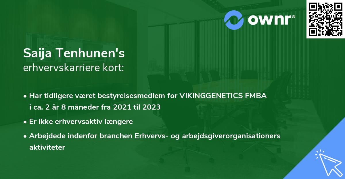 Saija Tenhunen's erhvervskarriere kort