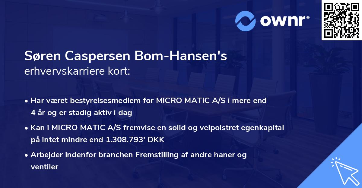 Søren Caspersen Bom-Hansen's erhvervskarriere kort