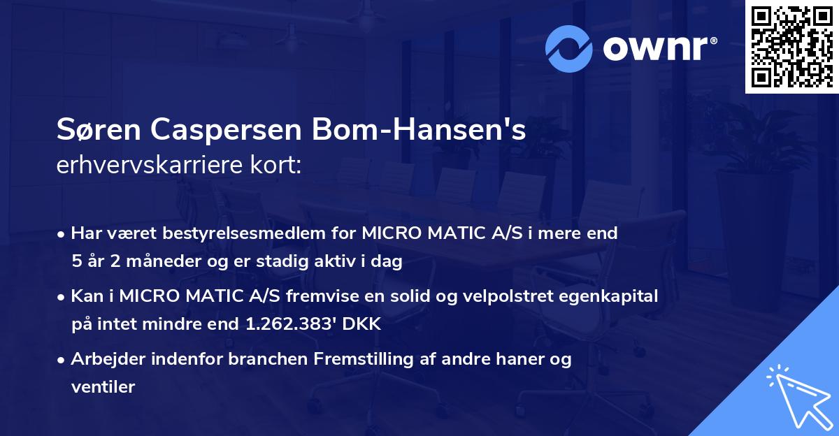 Søren Caspersen Bom-Hansen's erhvervskarriere kort