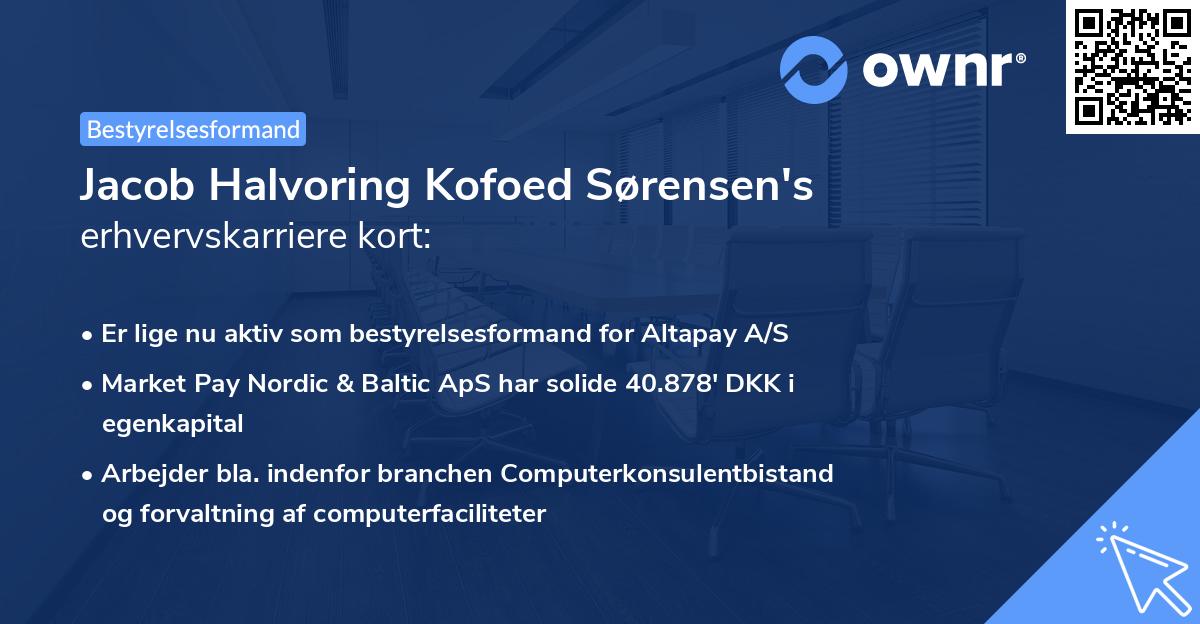 Jacob Halvoring Kofoed Sørensen's erhvervskarriere kort