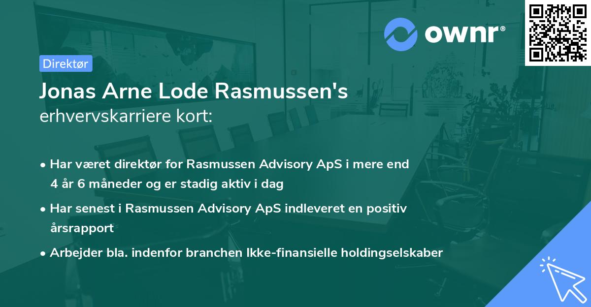 Jonas Arne Lode Rasmussen's erhvervskarriere kort