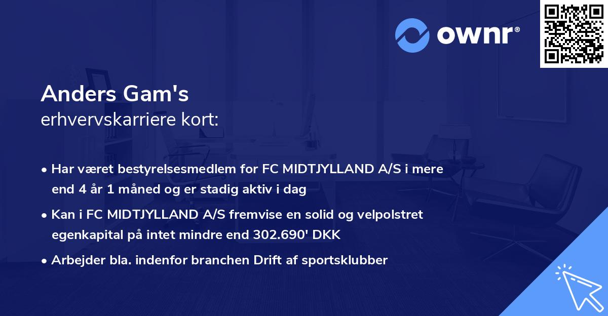 Anders Gam's erhvervskarriere kort