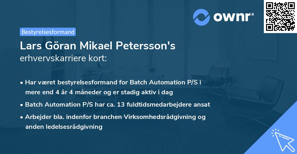 Lars Göran Mikael Petersson's erhvervskarriere kort