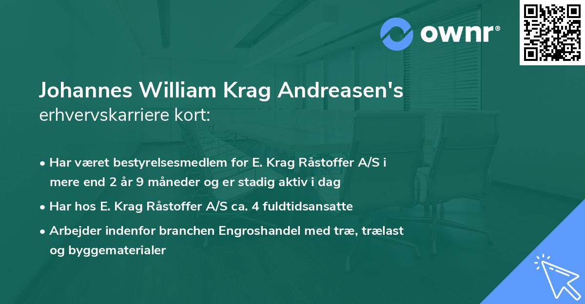 Johannes William Krag Andreasen's erhvervskarriere kort