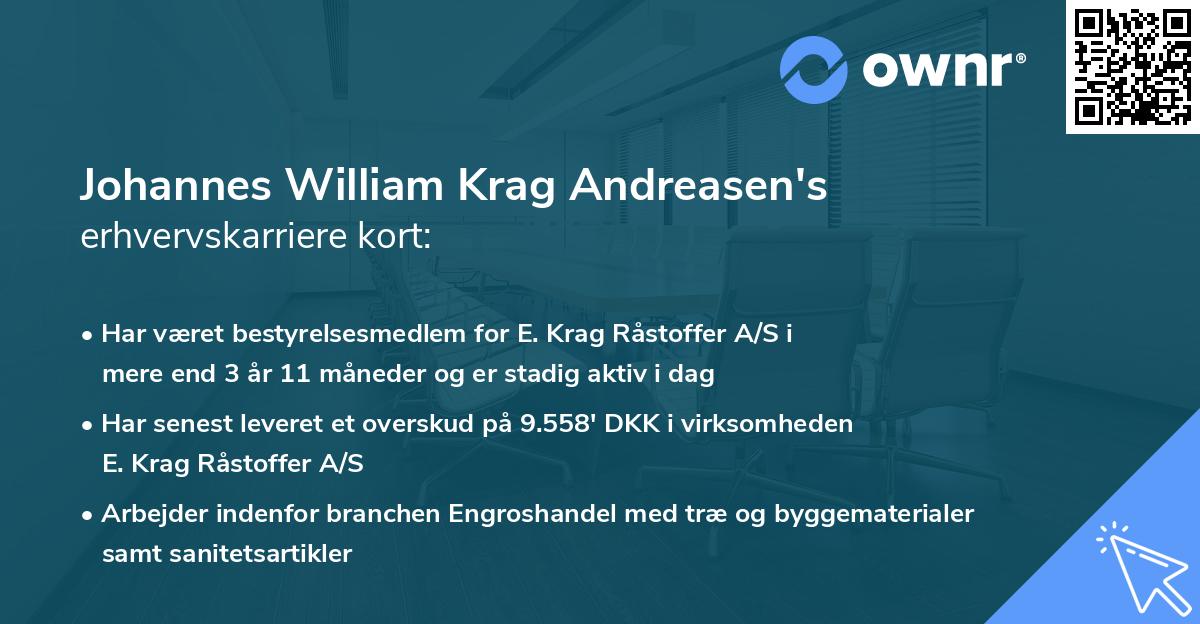 Johannes William Krag Andreasen's erhvervskarriere kort