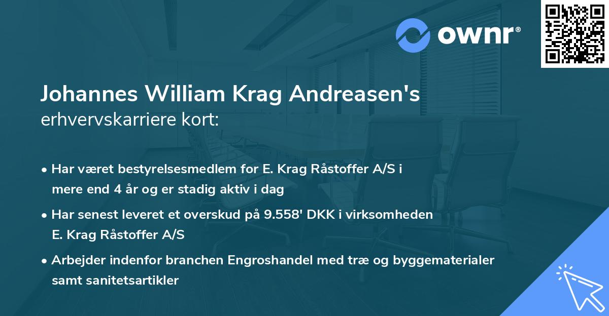 Johannes William Krag Andreasen's erhvervskarriere kort
