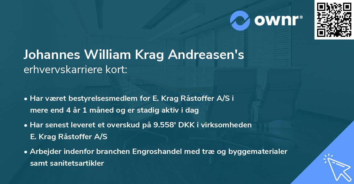 Johannes William Krag Andreasen's erhvervskarriere kort
