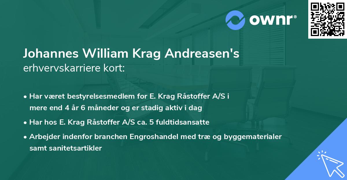 Johannes William Krag Andreasen's erhvervskarriere kort