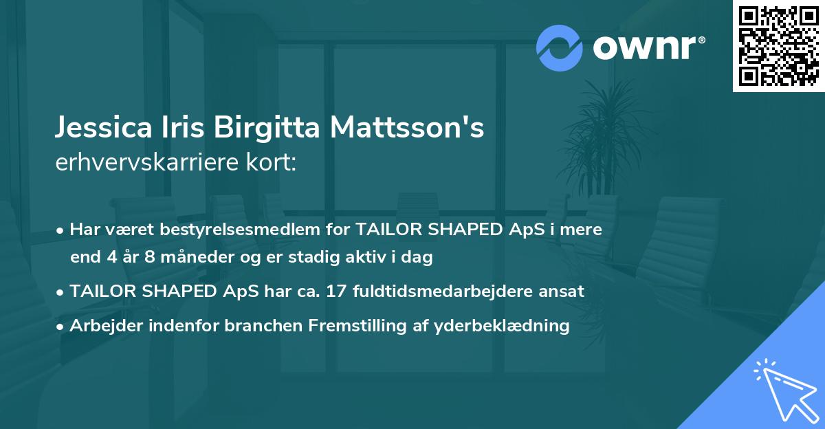 Jessica Iris Birgitta Mattsson's erhvervskarriere kort