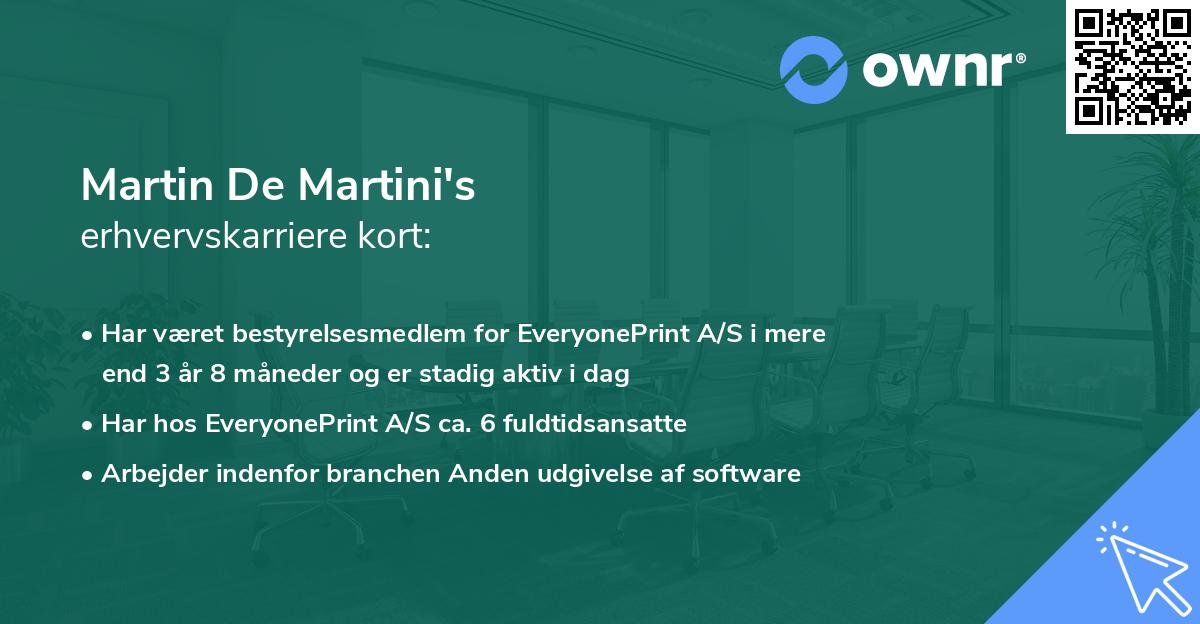 Martin De Martini's erhvervskarriere kort