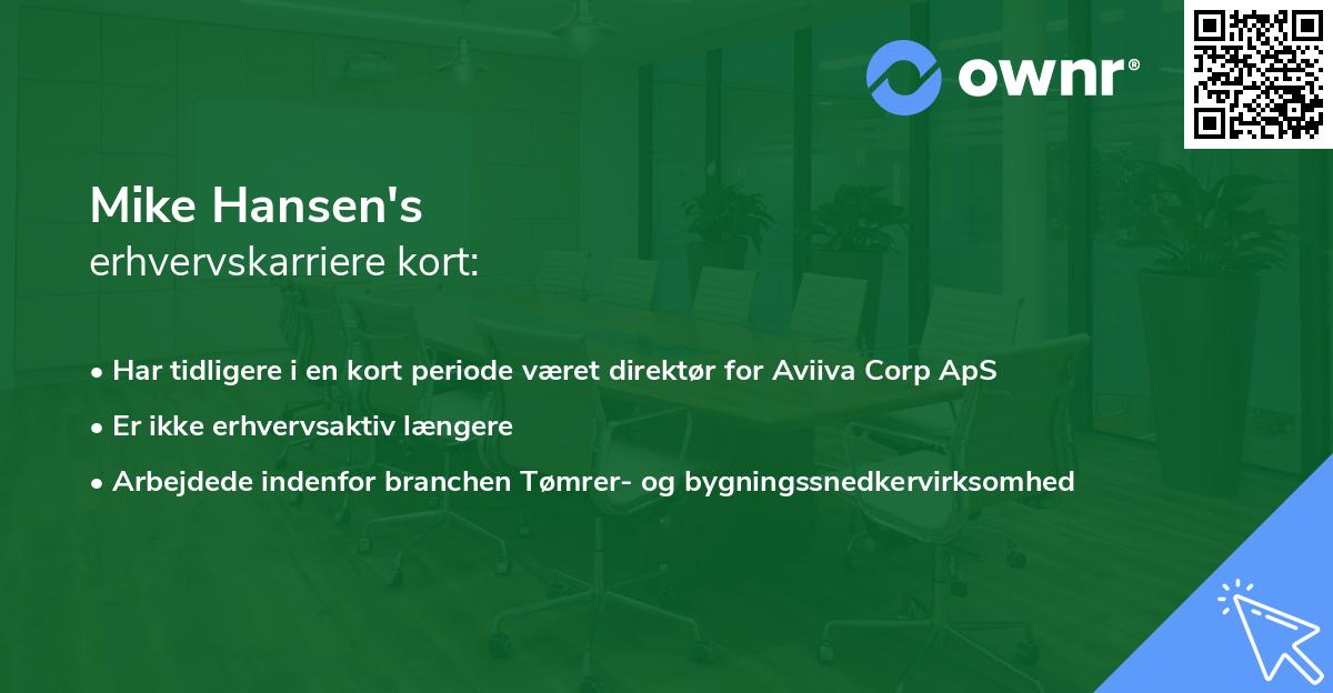 Mike Hansen's erhvervskarriere kort