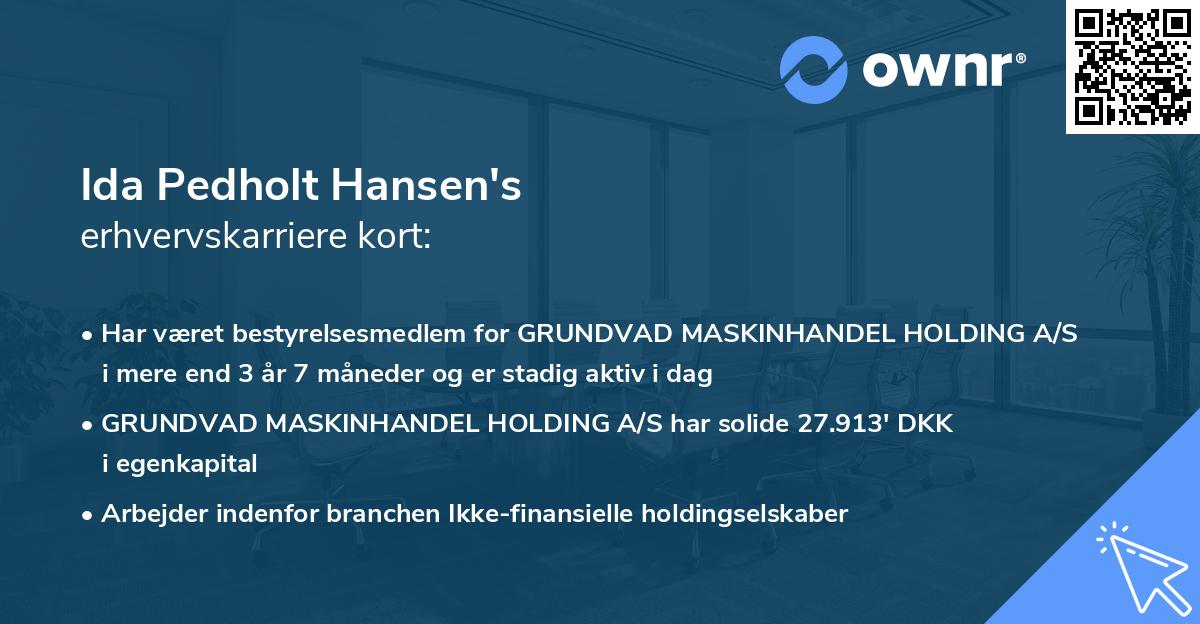 Ida Pedholt Hansen's erhvervskarriere kort