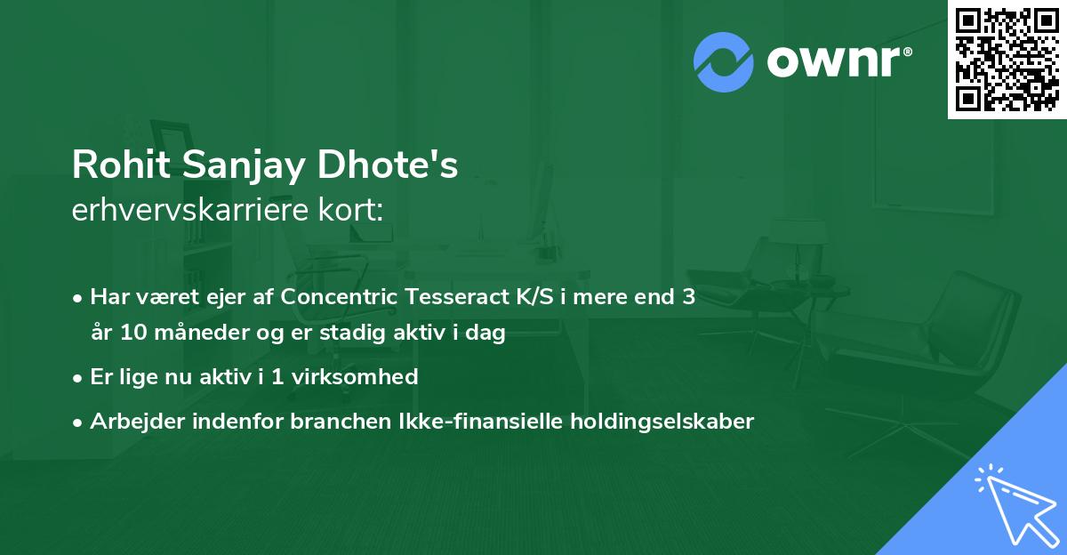 Rohit Sanjay Dhote's erhvervskarriere kort
