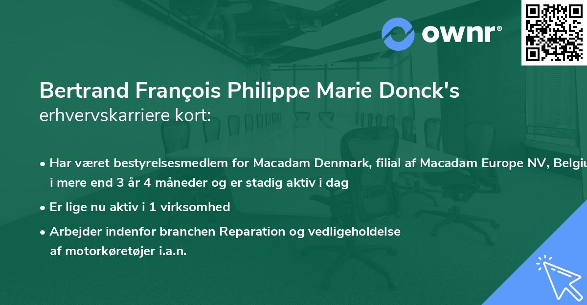 Bertrand François Philippe Marie Donck's erhvervskarriere kort