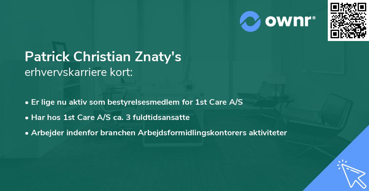 Patrick Christian Znaty's erhvervskarriere kort
