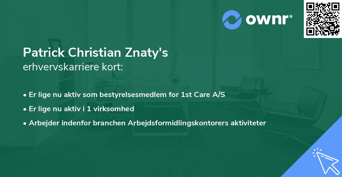 Patrick Christian Znaty's erhvervskarriere kort