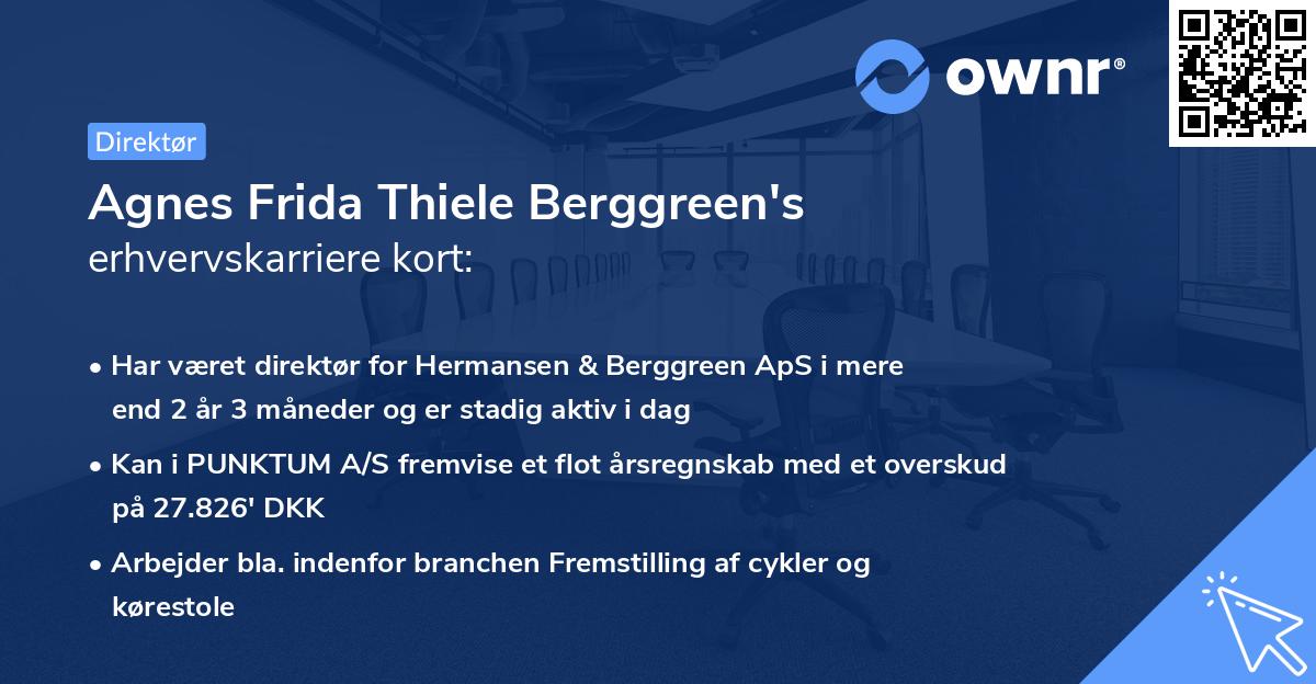 Agnes Frida Thiele Berggreen's erhvervskarriere kort
