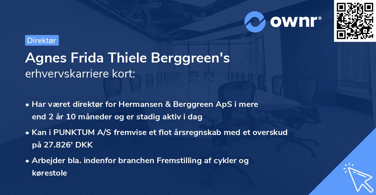 Agnes Frida Thiele Berggreen's erhvervskarriere kort