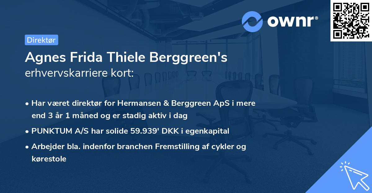 Agnes Frida Thiele Berggreen's erhvervskarriere kort