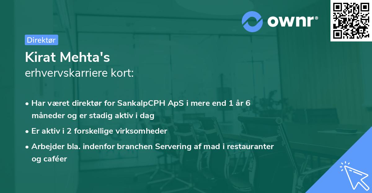 Kirat Mehta's erhvervskarriere kort