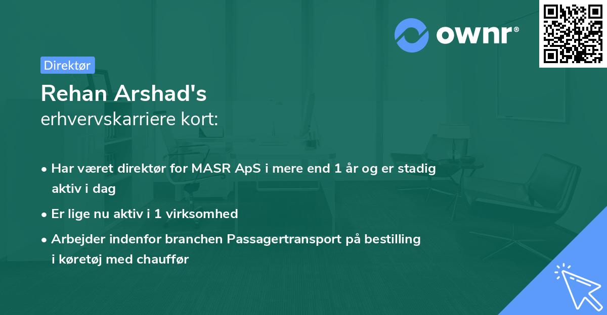 Rehan Arshad's erhvervskarriere kort