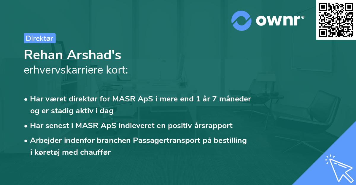 Rehan Arshad's erhvervskarriere kort