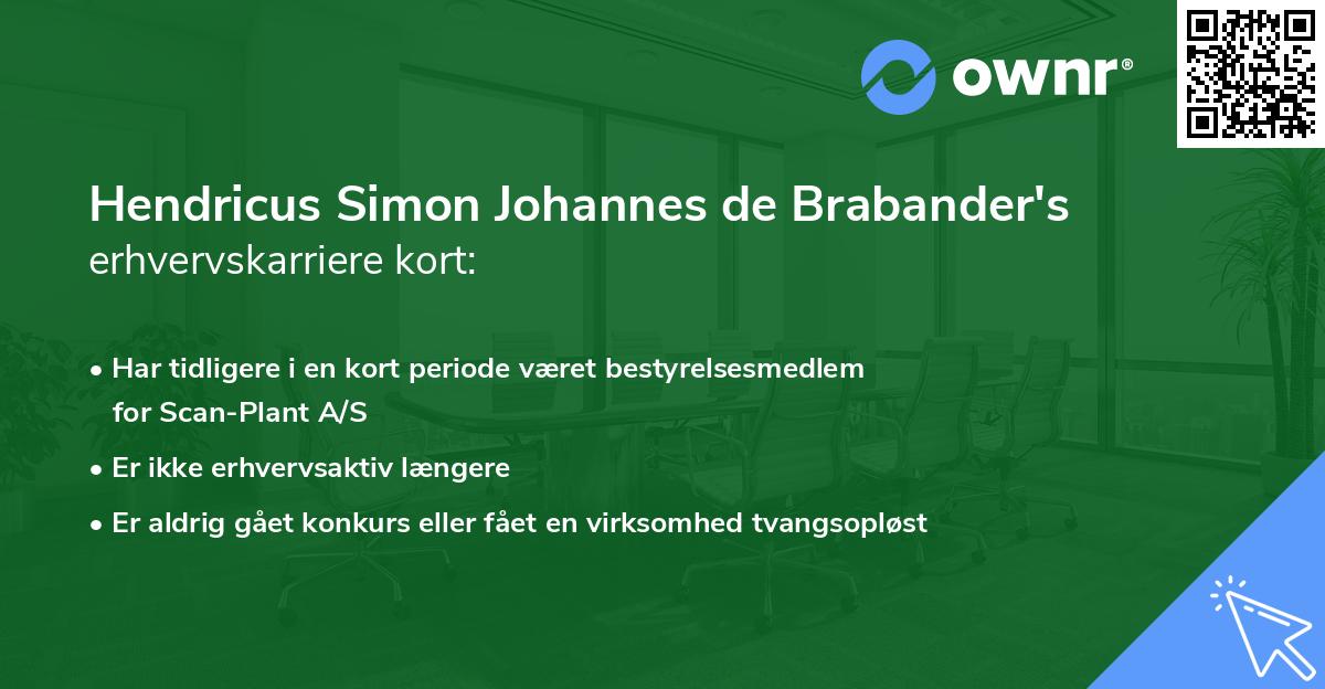 Hendricus Simon Johannes de Brabander's erhvervskarriere kort