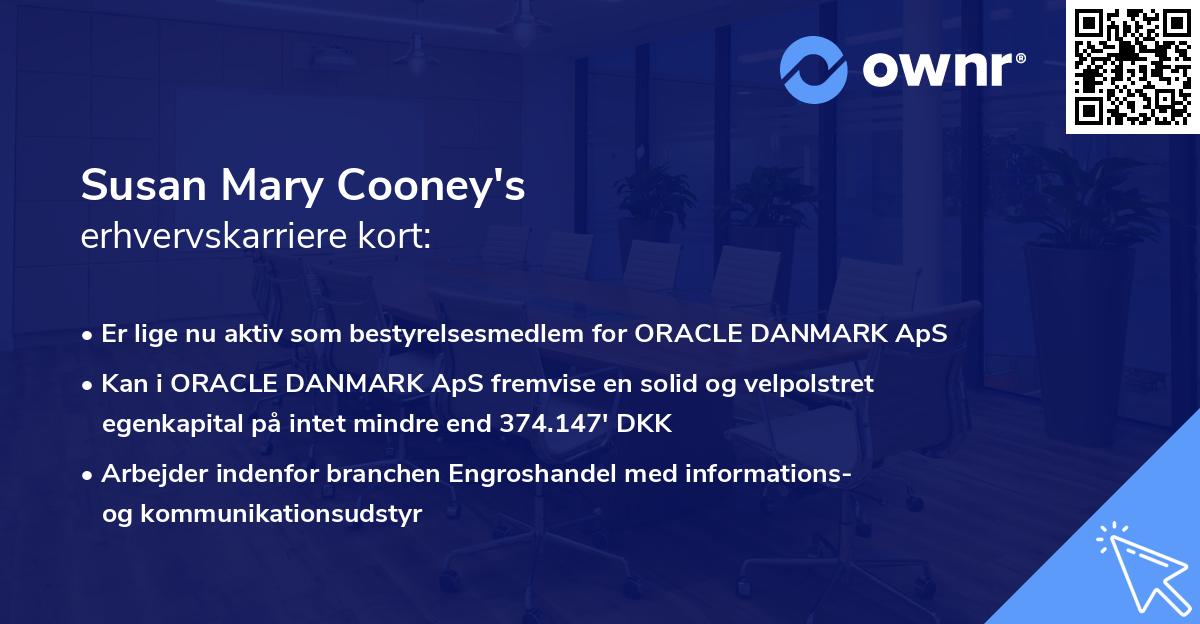 Susan Mary Cooney's erhvervskarriere kort