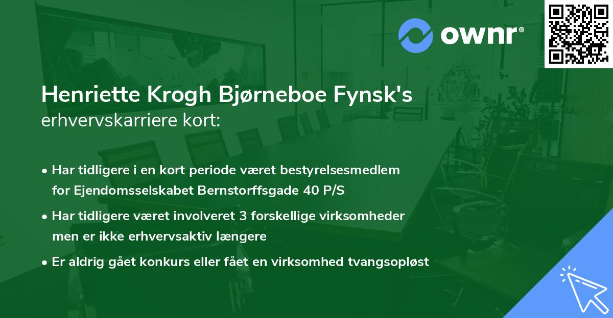 Henriette Krogh Bjørneboe Fynsk's erhvervskarriere kort