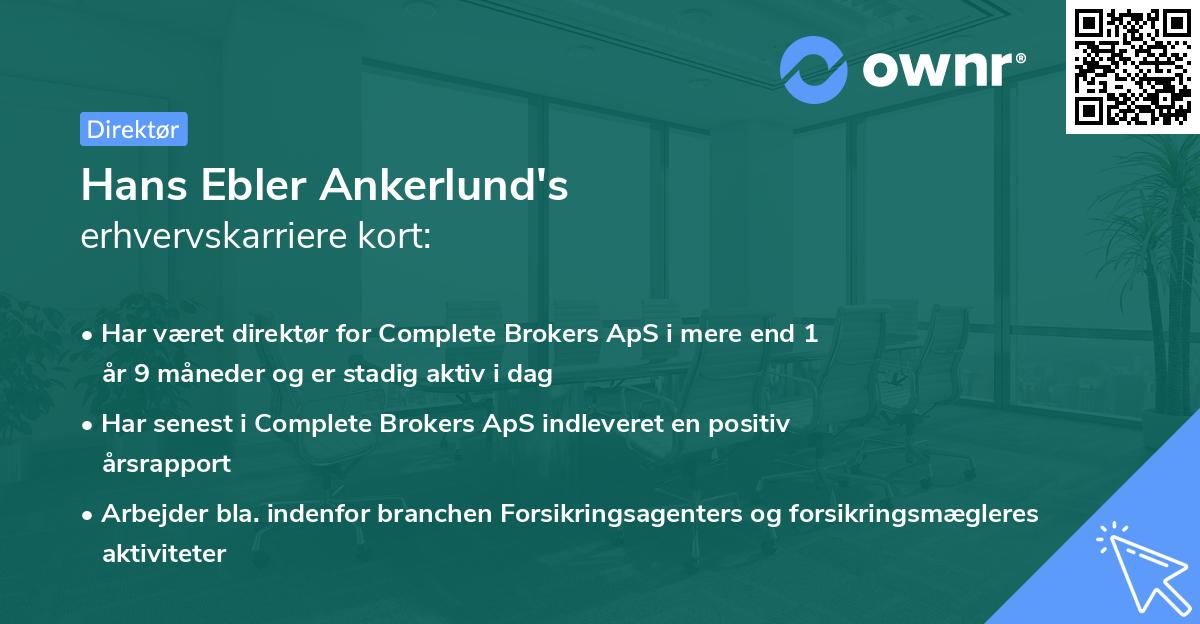 Hans Ebler Ankerlund's erhvervskarriere kort