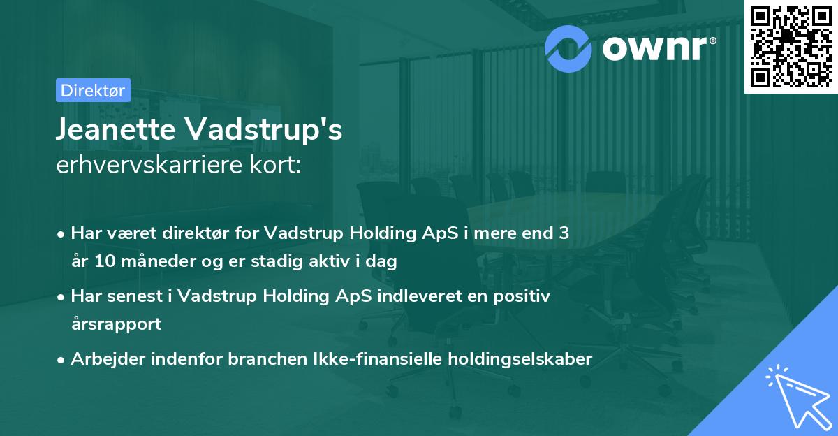 Jeanette Vadstrup's erhvervskarriere kort