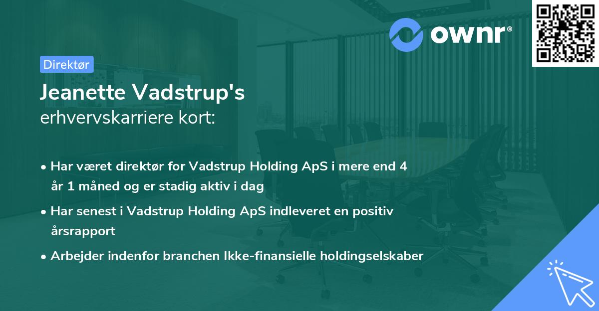 Jeanette Vadstrup's erhvervskarriere kort