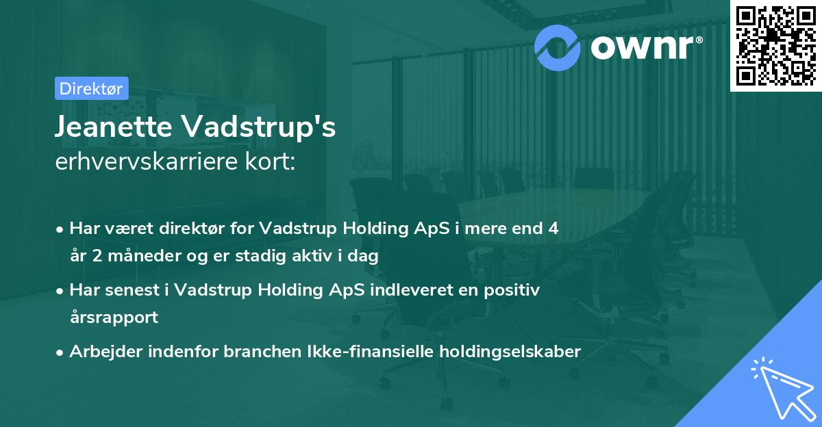 Jeanette Vadstrup's erhvervskarriere kort