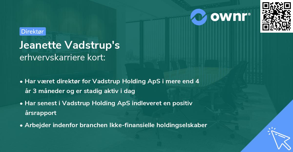 Jeanette Vadstrup's erhvervskarriere kort
