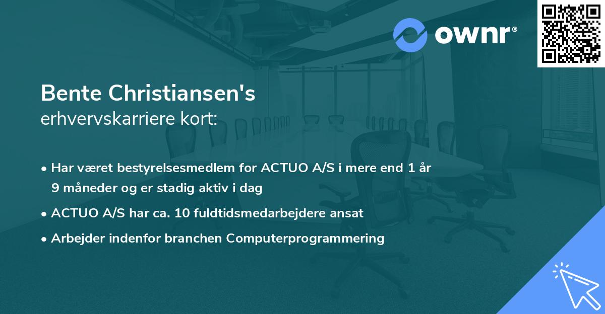 Bente Christiansen's erhvervskarriere kort