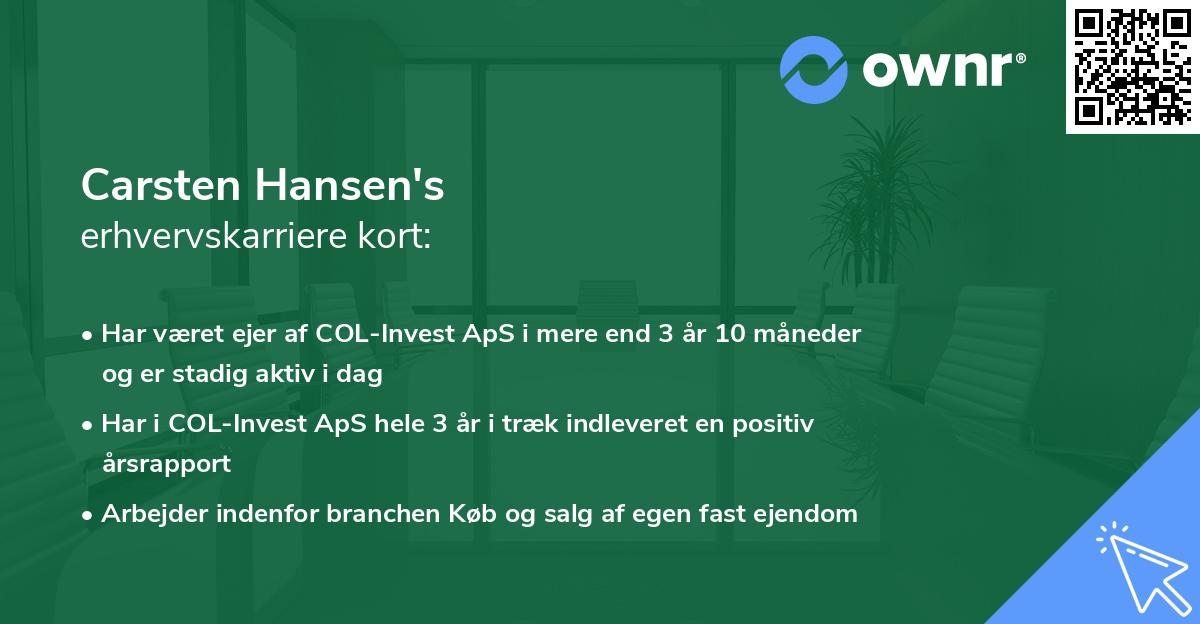 Carsten Hansen's erhvervskarriere kort
