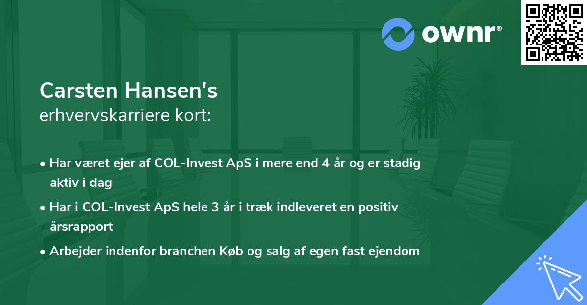 Carsten Hansen's erhvervskarriere kort
