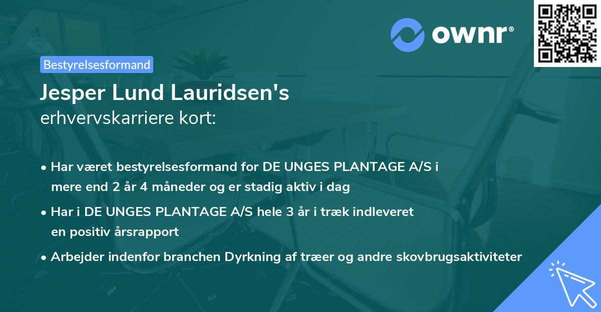 Jesper Lund Lauridsen's erhvervskarriere kort