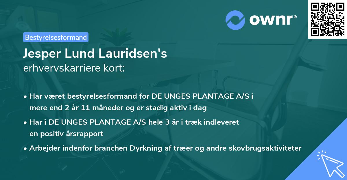 Jesper Lund Lauridsen's erhvervskarriere kort